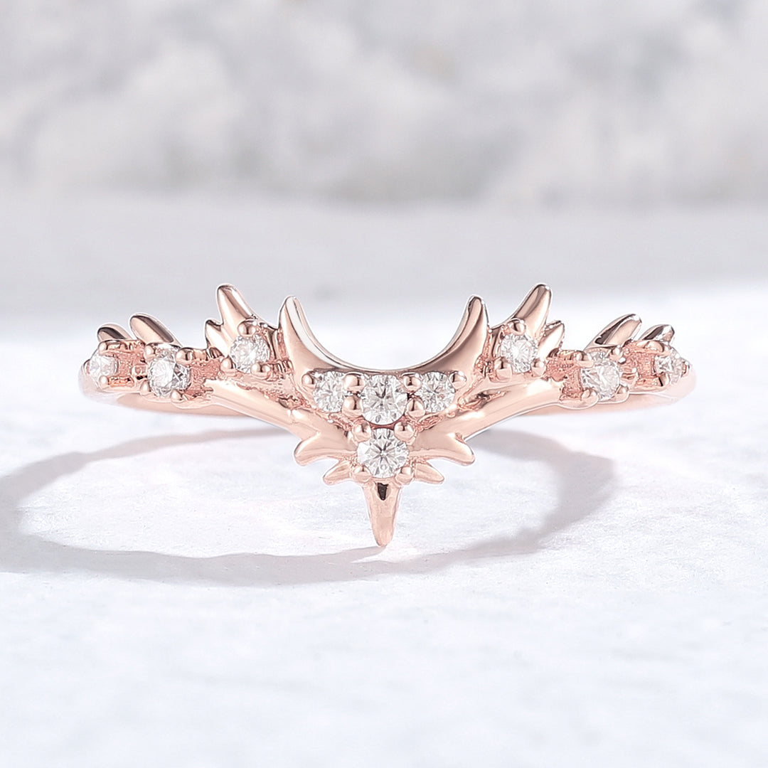 Unique Moissanite Antlers and Moon Style Wedding Band