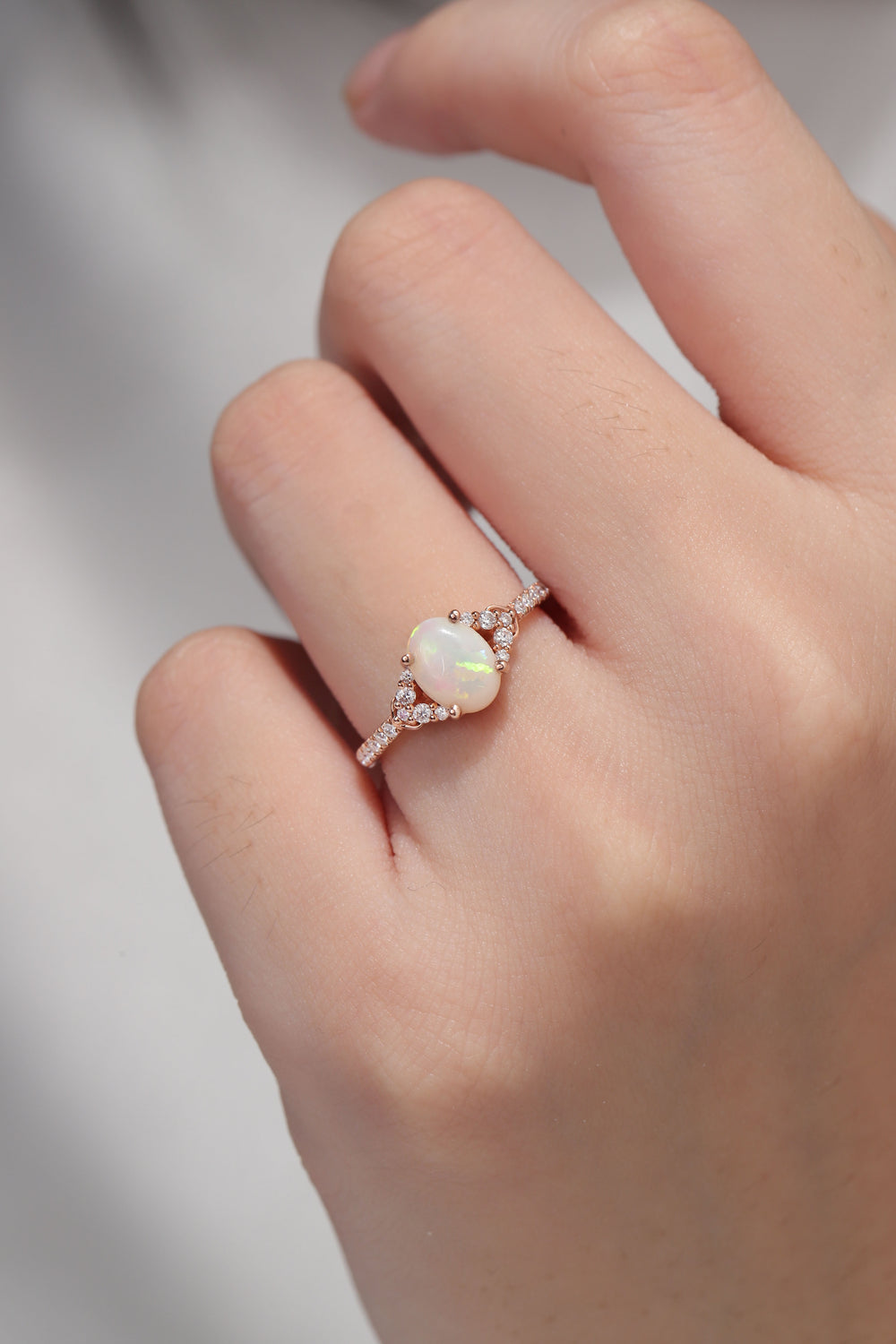 Unique Oval Cut Opal Timeless Half Enternity Engagement Ring