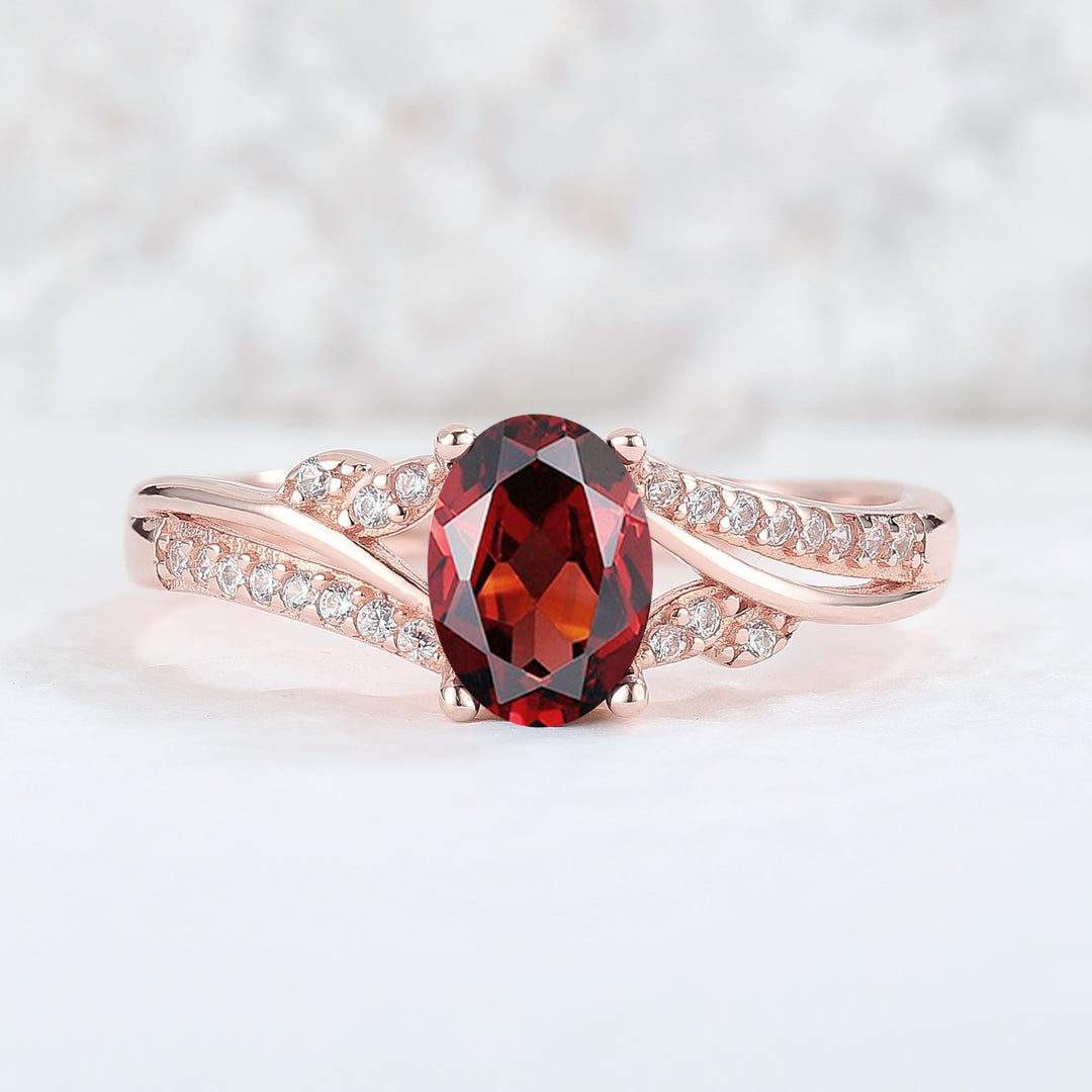 Unique Oval Shaped Garnet Vine Engagement Ring