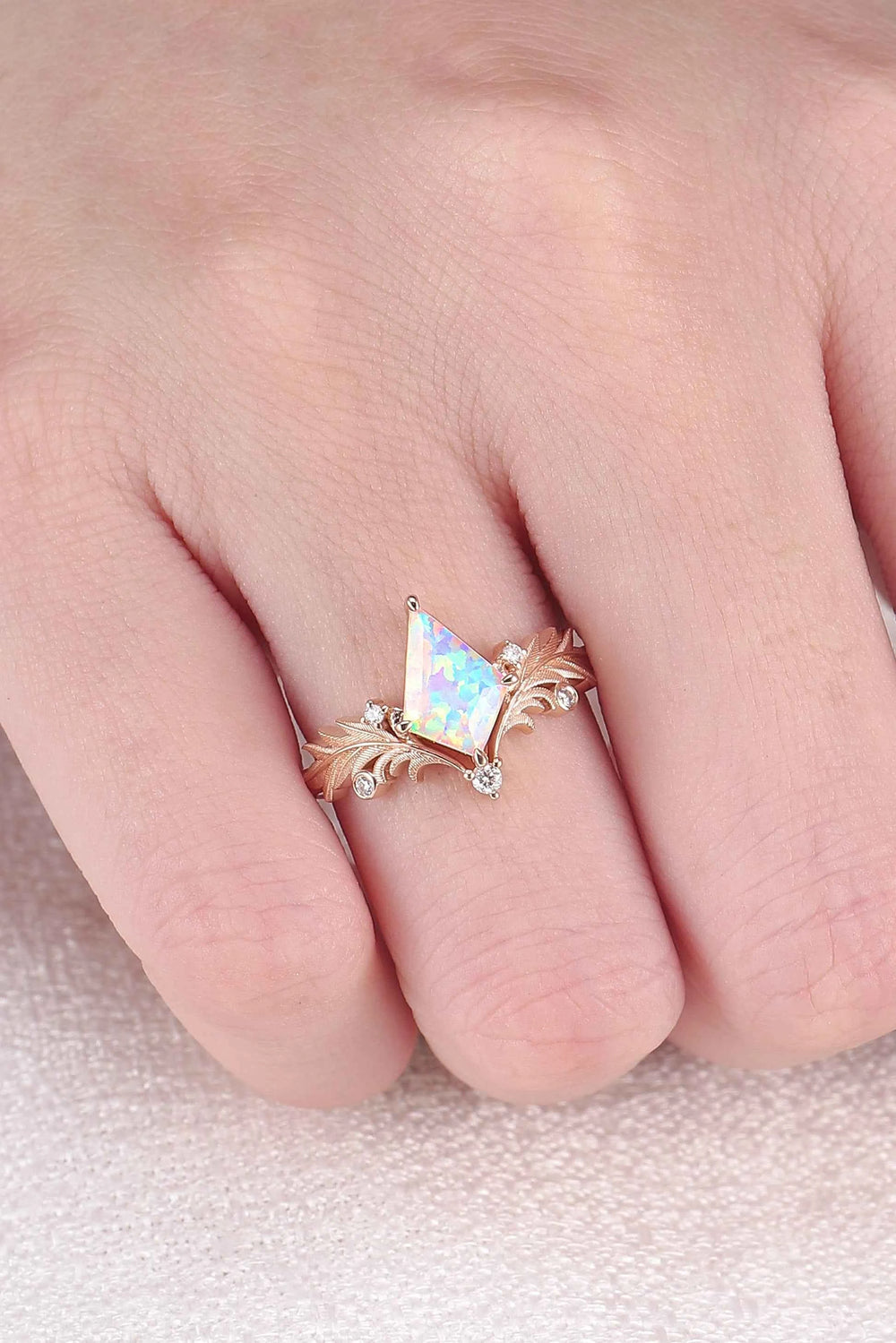 Unique Angel Wings Ring Kite Cut Opal Gemstone Ring