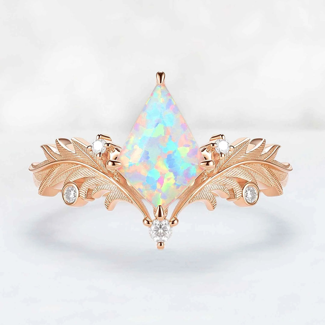 Unique Angel Wings Ring Kite Cut Opal Gemstone Ring