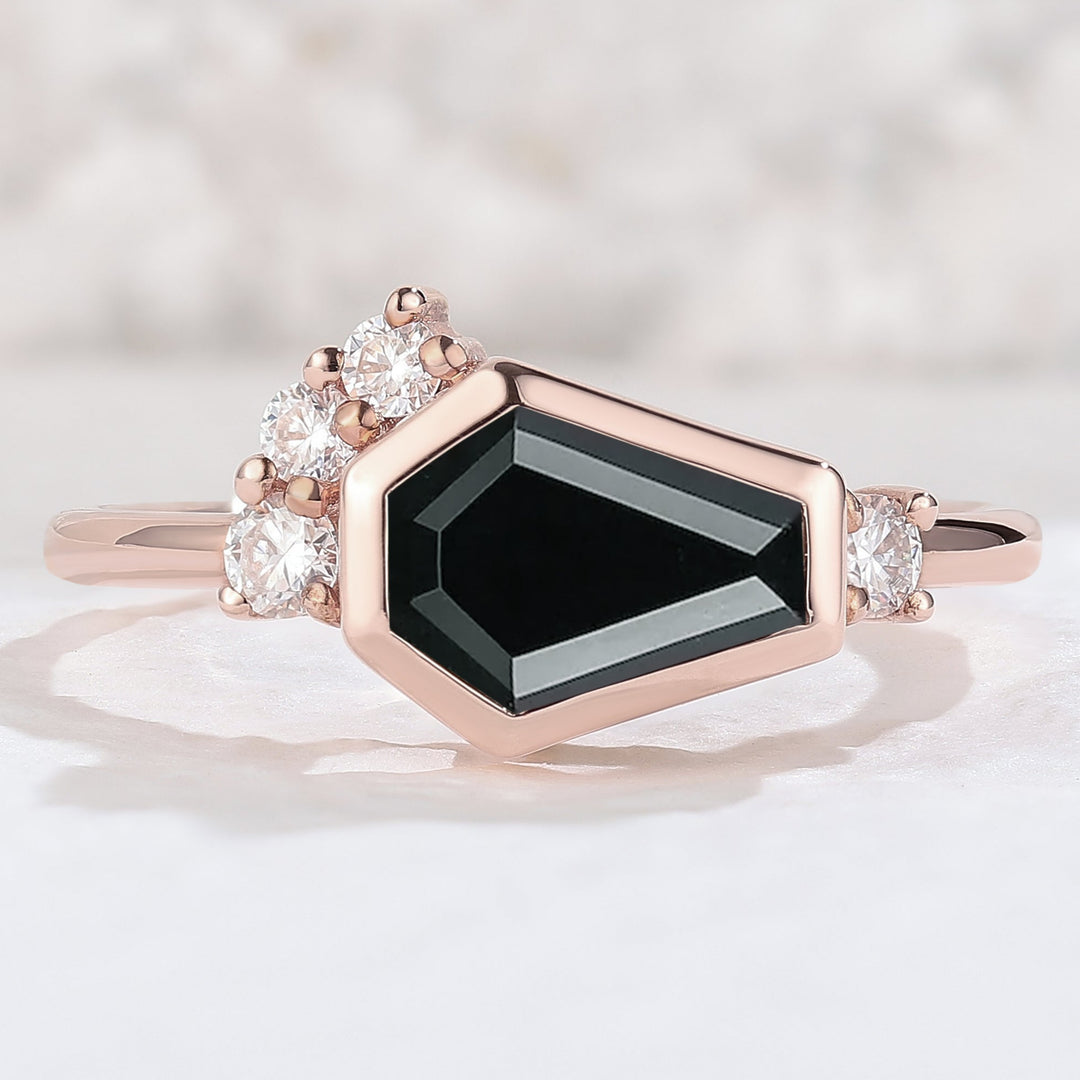 Unique Conffin Cut Black Onyx Cluster Engagement Ring