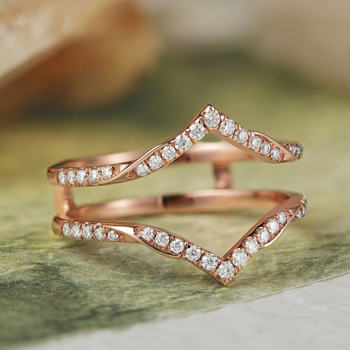 Unique Enhancer Moissanite Rose Gold Wedding Ring - Iver Jewelry