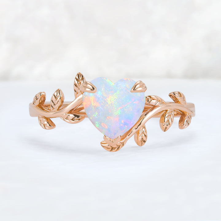 Unique Heart Shaped Opal Leaf Gemstone Ring