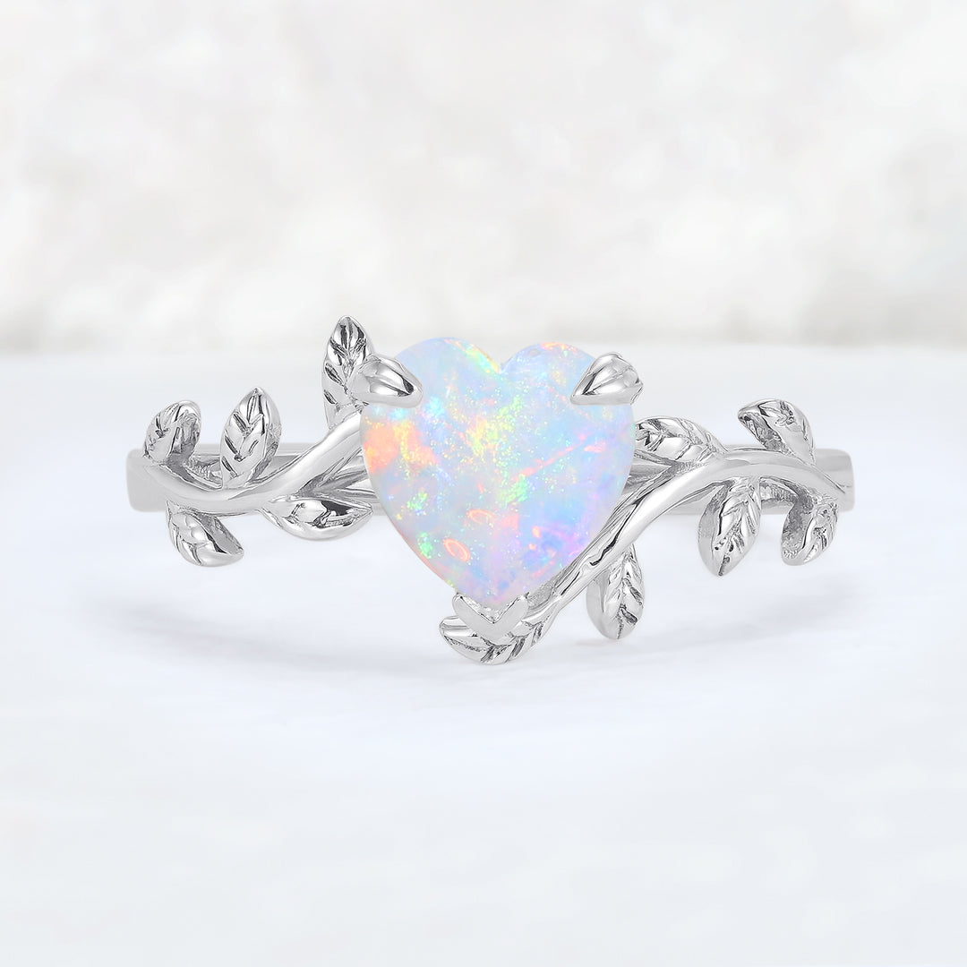 Unique Heart Shaped Opal Leaf Gemstone Ring