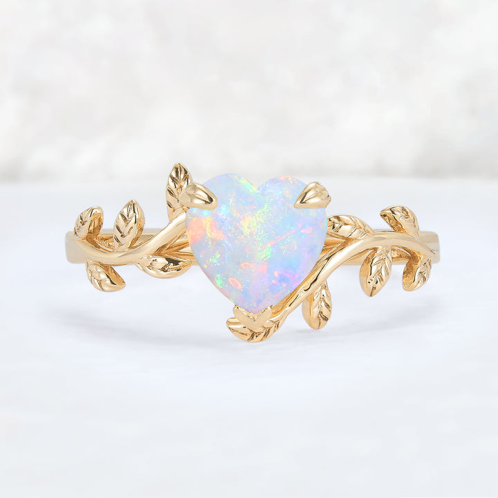 Unique Heart Shaped Opal Leaf Gemstone Ring