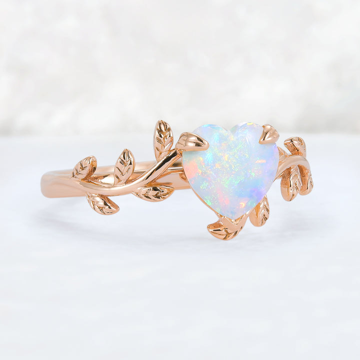 Unique Heart Shaped Opal Leaf Gemstone Ring