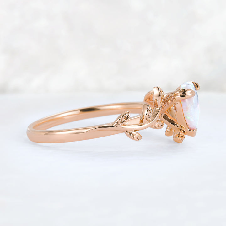 Unique Heart Shaped Opal Leaf Gemstone Ring