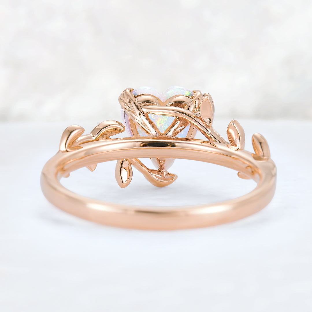 Unique Heart Shaped Opal Leaf Gemstone Ring