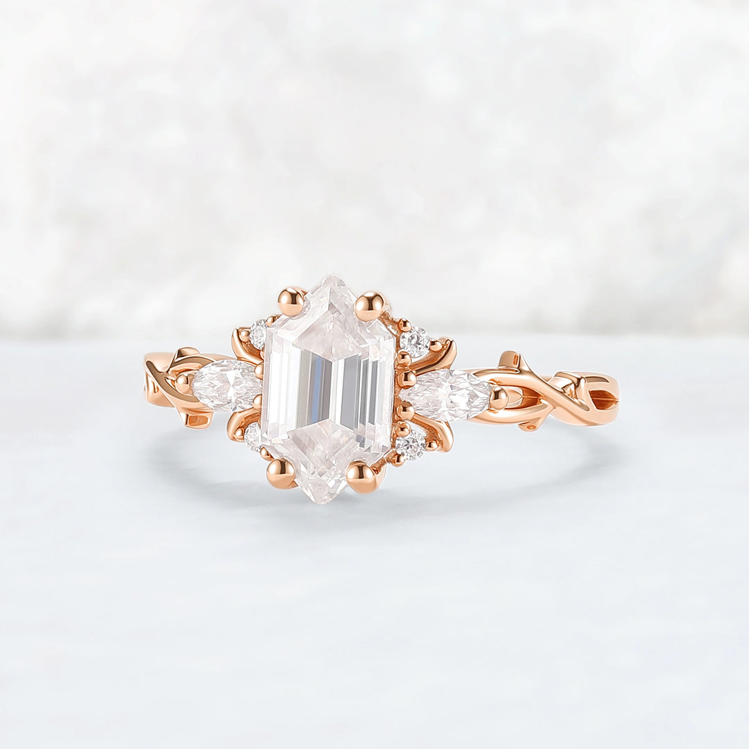 Unique Hexagon Cut Moissanite Vine Engagement Ring