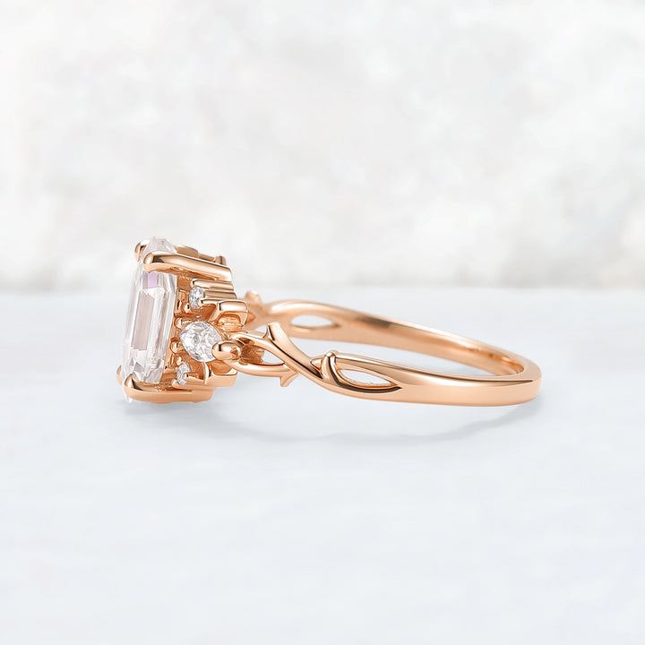 Unique Hexagon Cut Moissanite Vine Engagement Ring