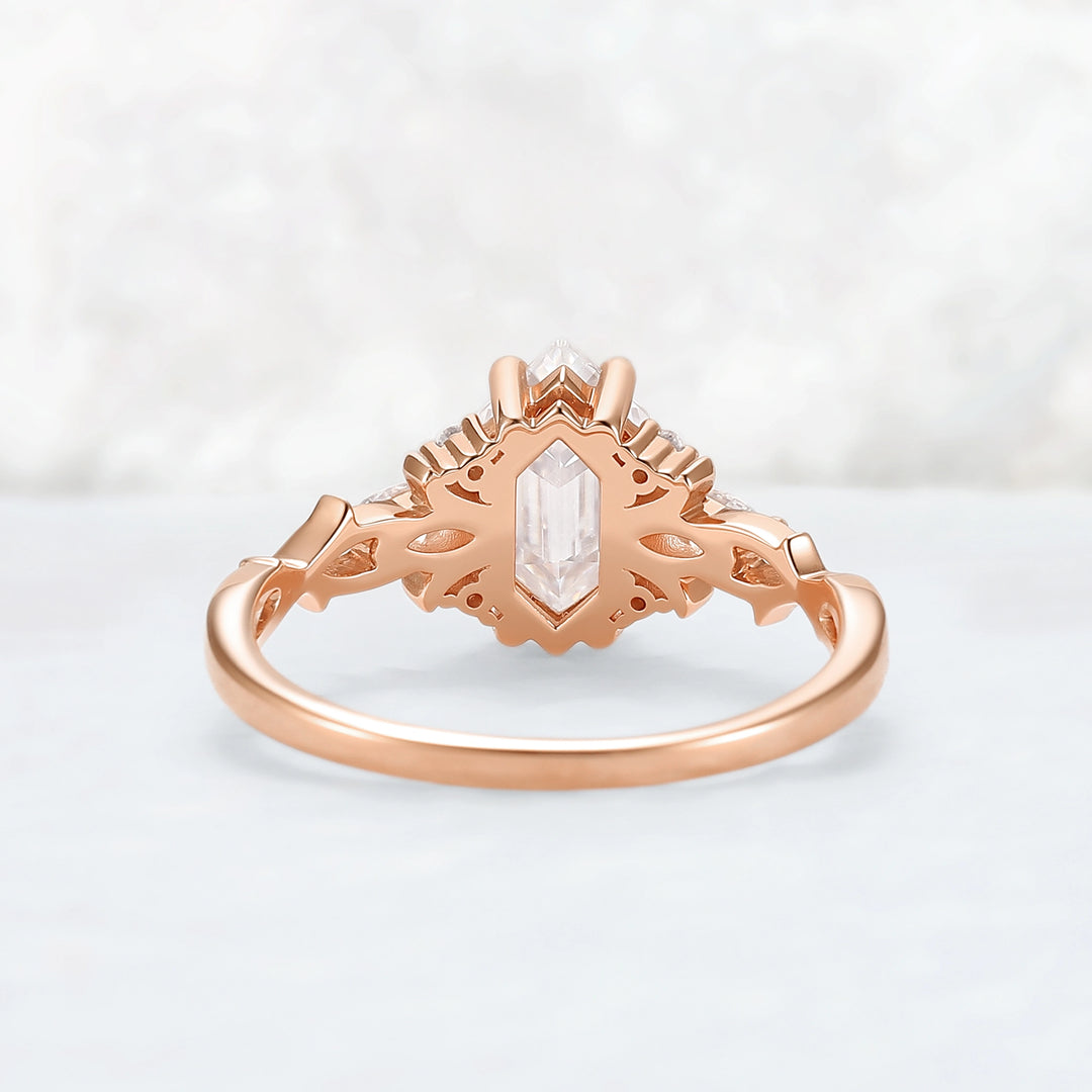 Unique Hexagon Cut Moissanite Vine Engagement Ring