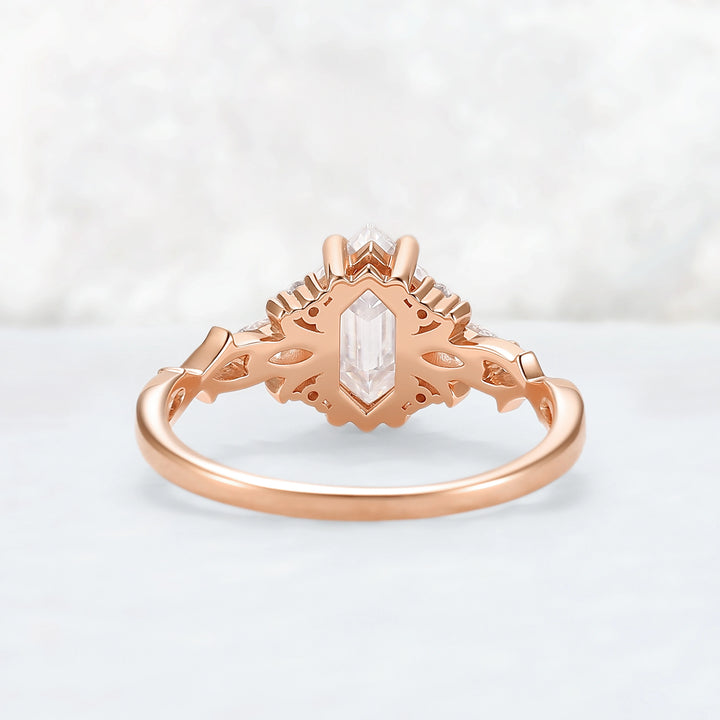 Unique Hexagon Cut Moissanite Vine Engagement Ring