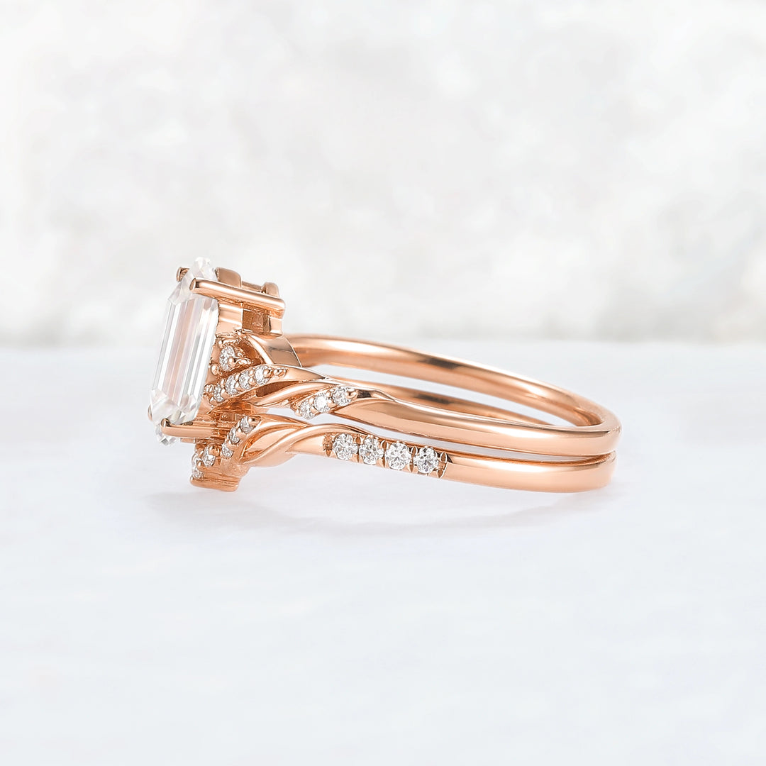 Unique Hexagon Cut Moissanite Vine Ring Set 2pcs