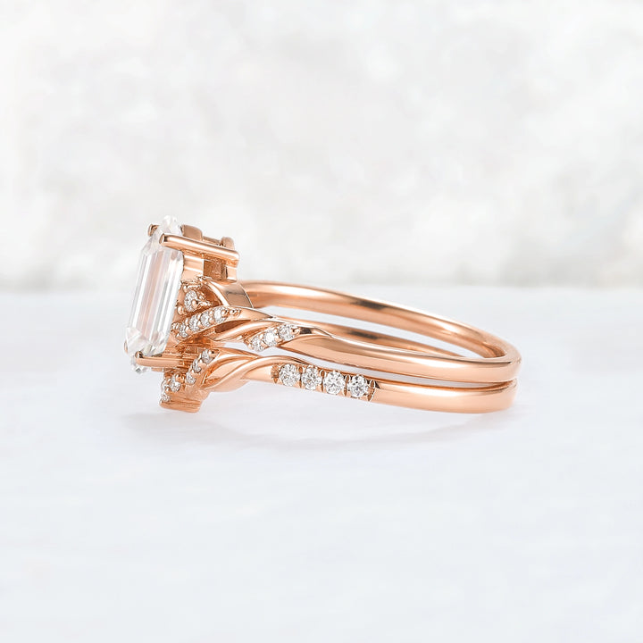 Unique Hexagon Cut Moissanite Vine Ring Set 2pcs