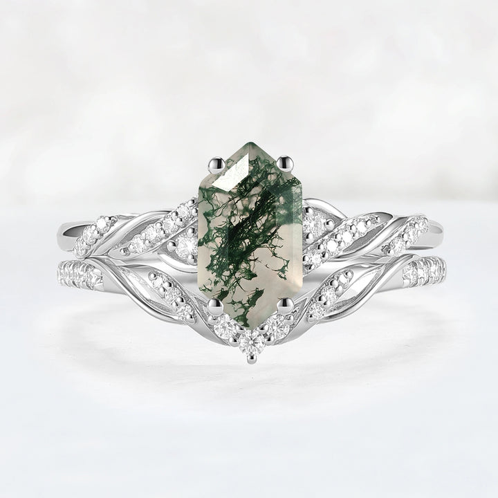 Unique_Hexagon_Cut_Moss_Agate_Twist_Ring_Set_2pcs_1