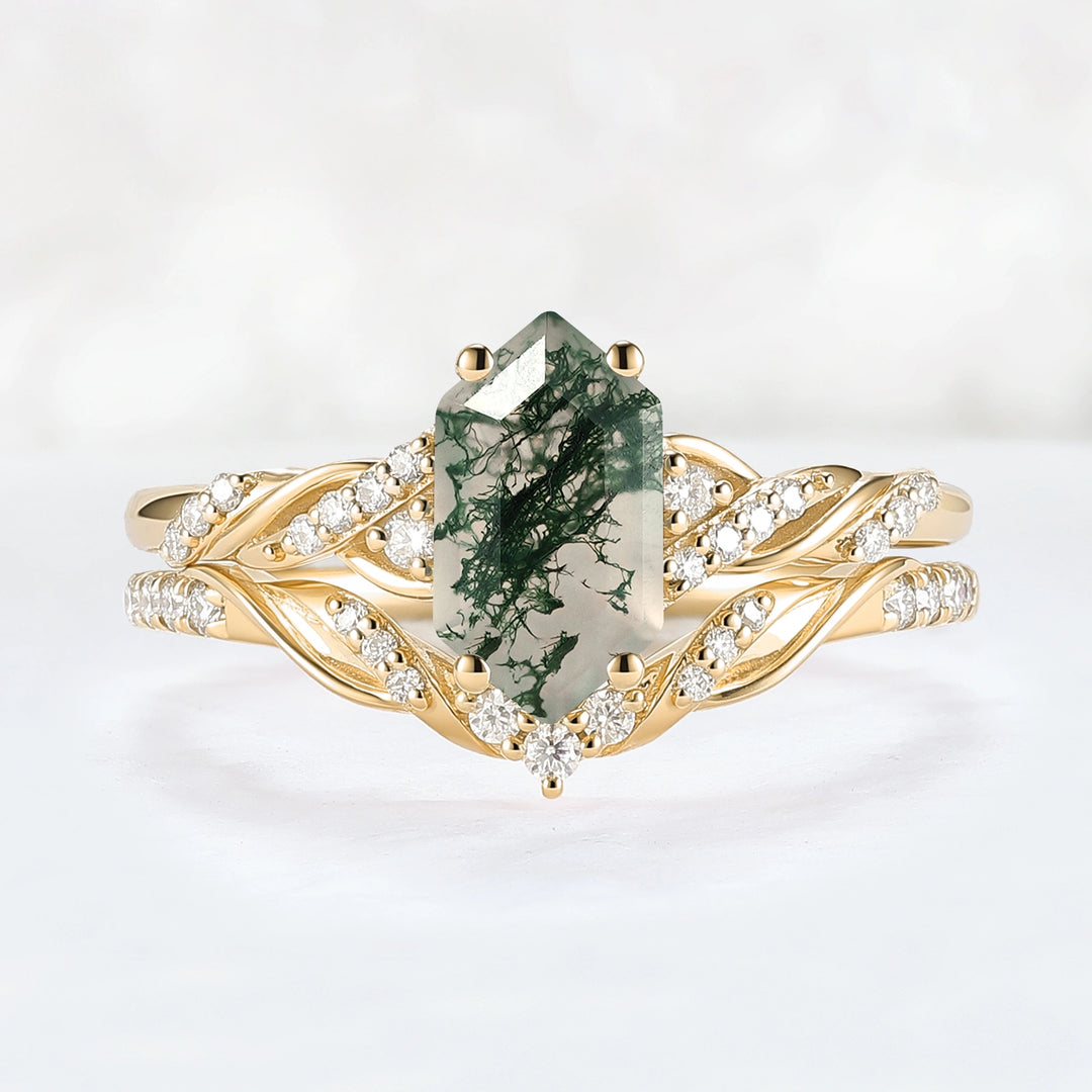 Unique_Hexagon_Cut_Moss_Agate_Twist_Ring_Set_2pcs_1