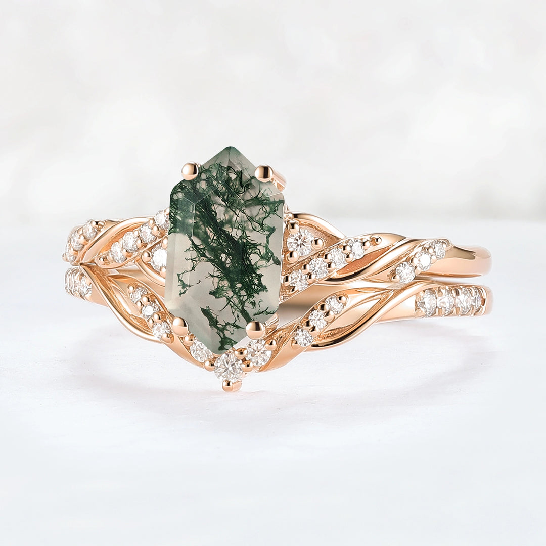 Unique_Hexagon_Cut_Moss_Agate_Twist_Ring_Set_2pcs_1