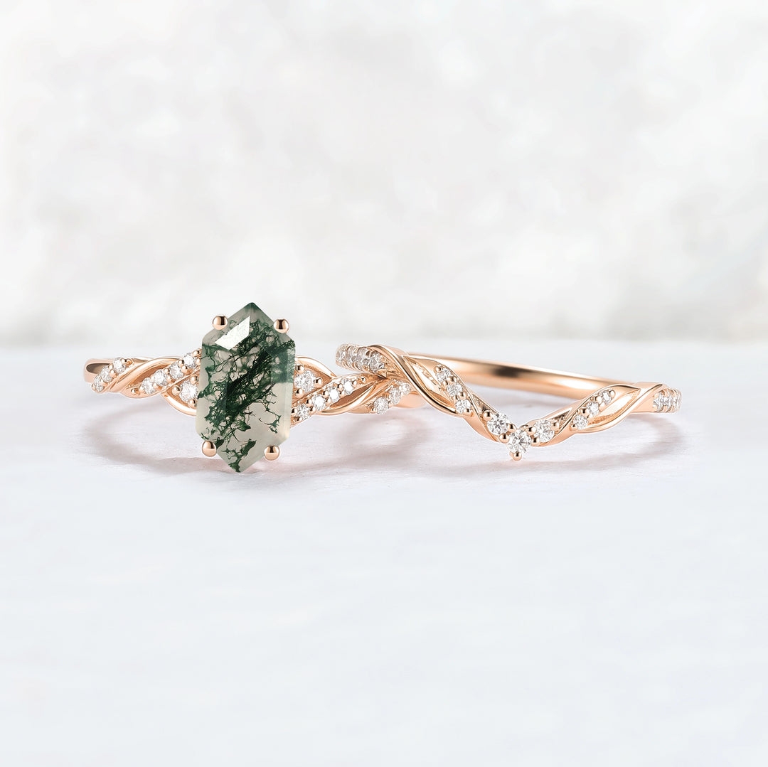 Unique_Hexagon_Cut_Moss_Agate_Twist_Ring_Set_2pcs_1