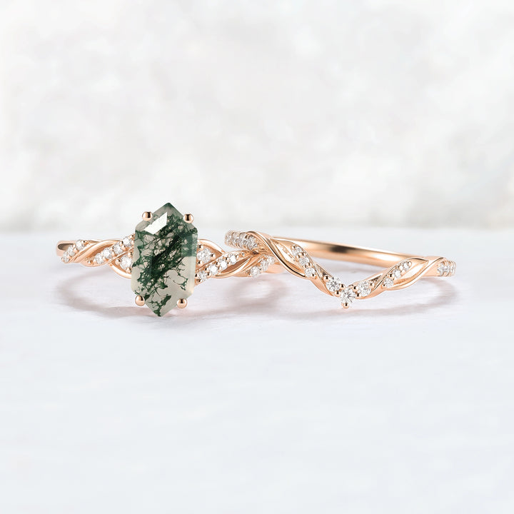 Unique_Hexagon_Cut_Moss_Agate_Twist_Ring_Set_2pcs_1