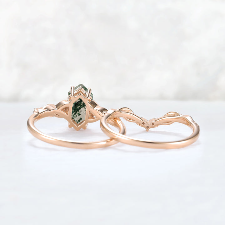 Unique_Hexagon_Cut_Moss_Agate_Twist_Ring_Set_2pcs_1