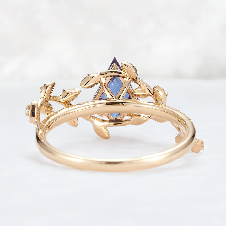 Unique Kite Cut Alexandrite Leaf and Vine Ring