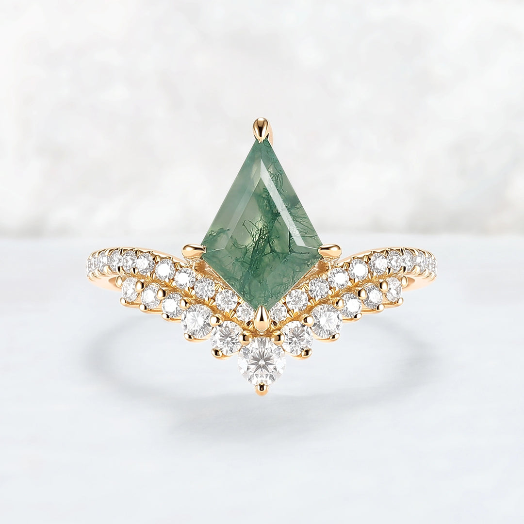 Unique Kite Cut Moss Agate Art Decor Gemstone Ring