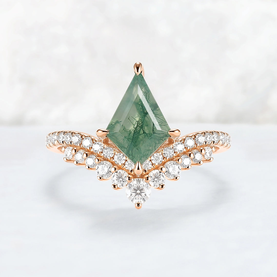 Unique Kite Cut Moss Agate Art Decor Gemstone Ring