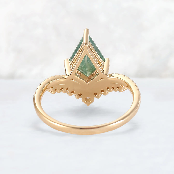 Unique Kite Cut Moss Agate Art Decor Gemstone Ring