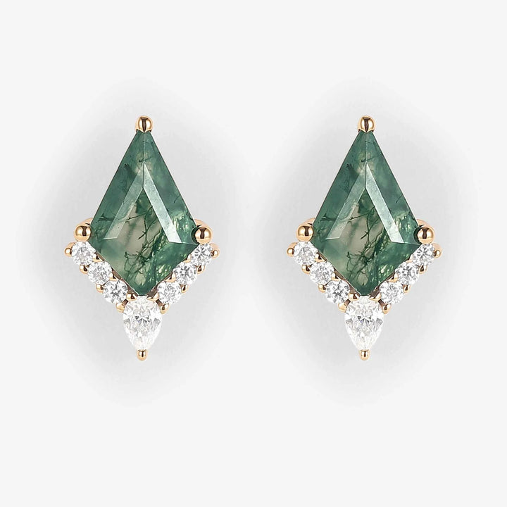 Unique Kite Cut Moss Agate Earrings Anniversary Gift for Her