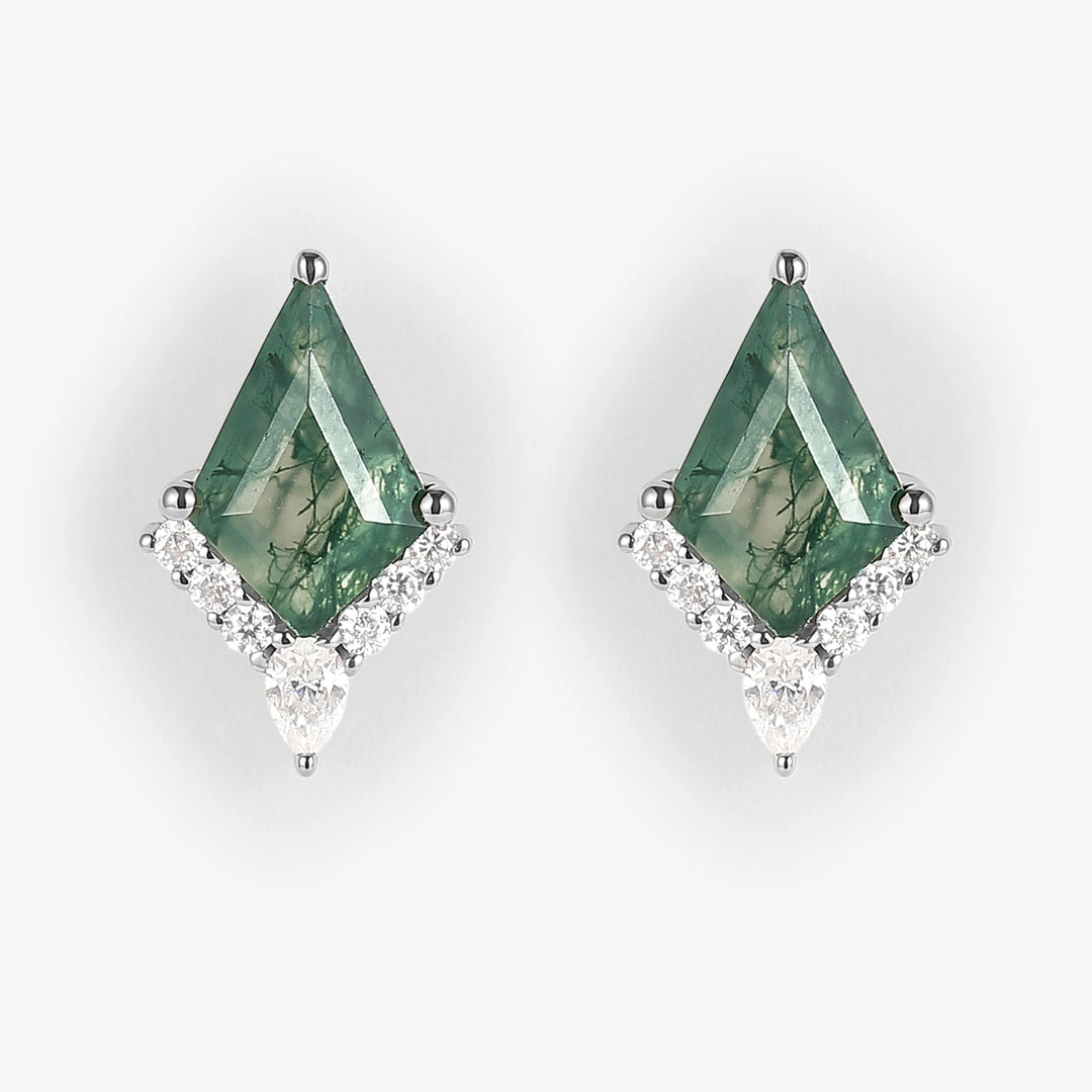 Unique Kite Cut Moss Agate Earrings Anniversary Gift for Her