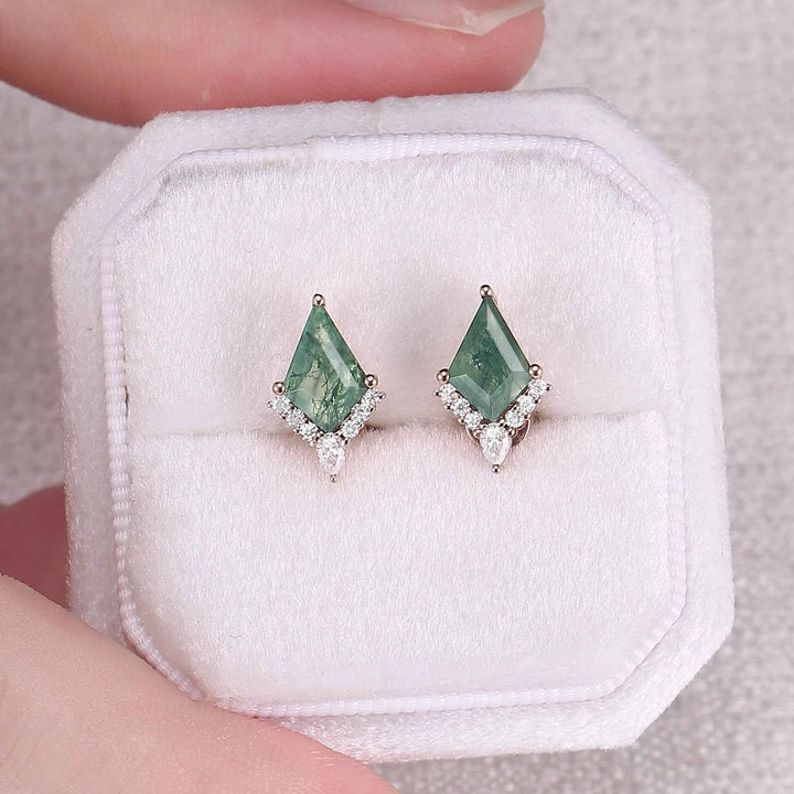 Unique Kite Cut Moss Agate Earrings Anniversary Gift for Her