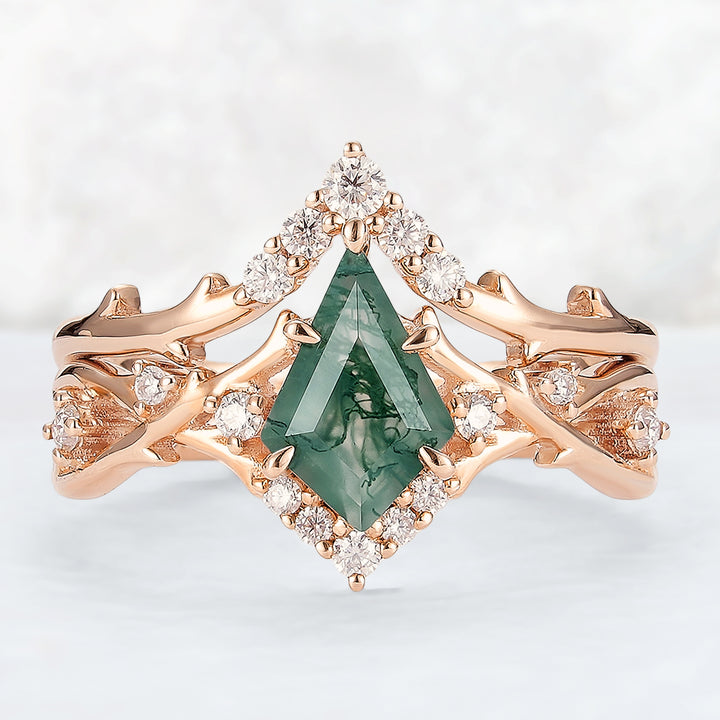 Unique_Kite_Cut_Moss_Agate_Twig_Gemstone_Ring_Set_2pcs_1