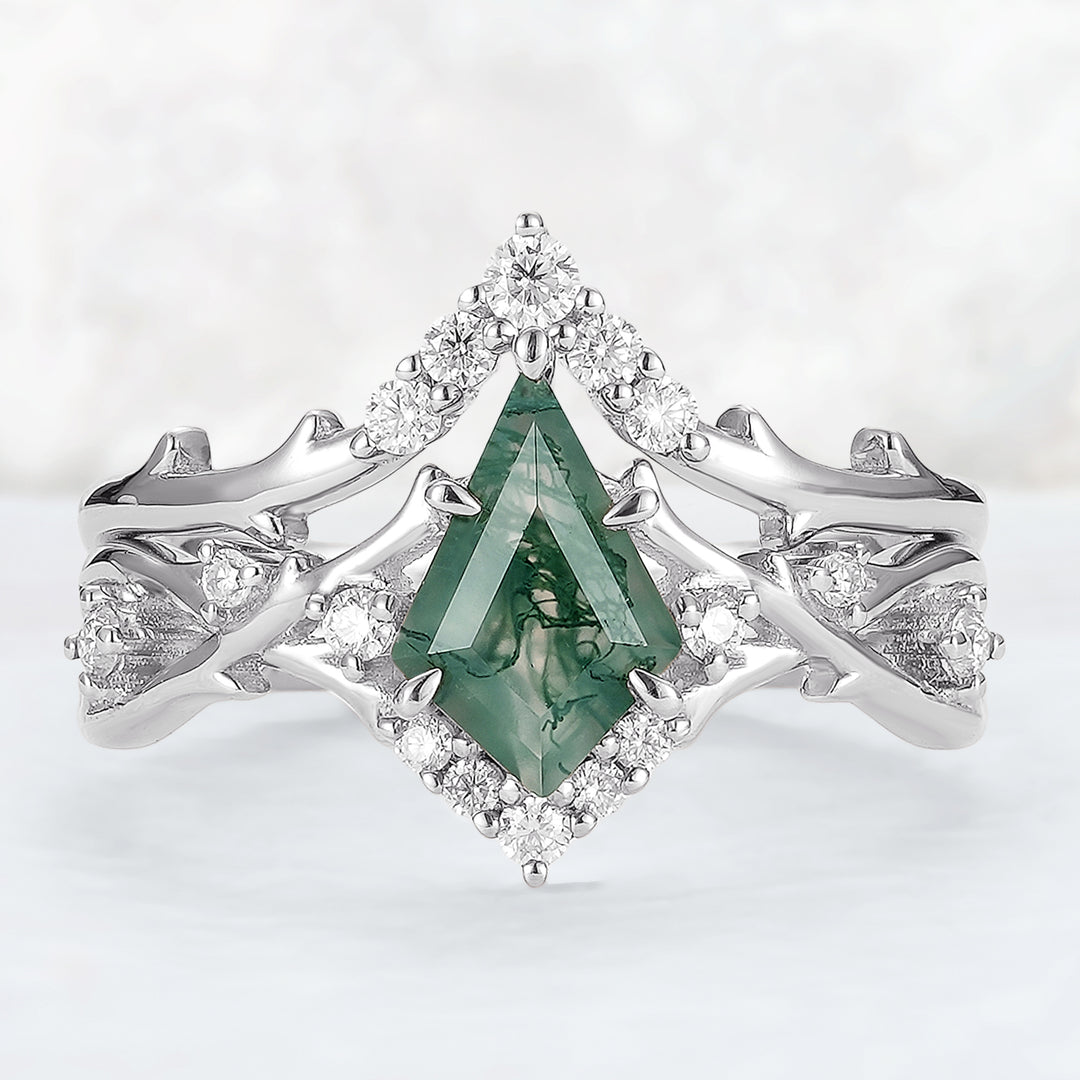 Unique_Kite_Cut_Moss_Agate_Twig_Gemstone_Ring_Set_2pcs_1