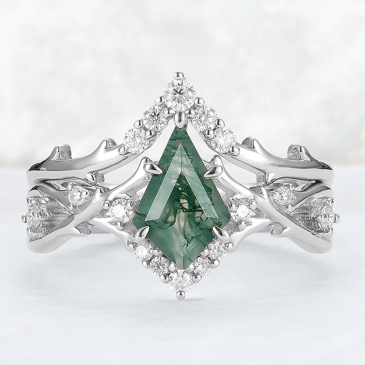 Unique_Kite_Cut_Moss_Agate_Twig_Gemstone_Ring_Set_2pcs_1