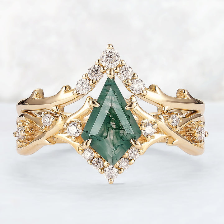 Unique_Kite_Cut_Moss_Agate_Twig_Gemstone_Ring_Set_2pcs_1