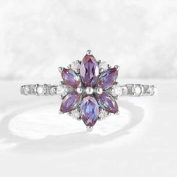 Unique Marquise Shaped Alexandrite Moissanite Gemstone Ring