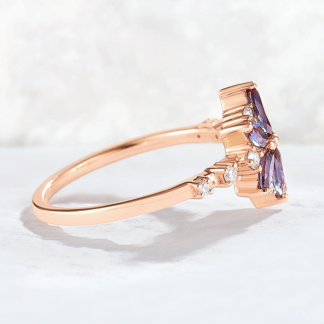 Unique Marquise Shaped Alexandrite Moissanite Gemstone Ring