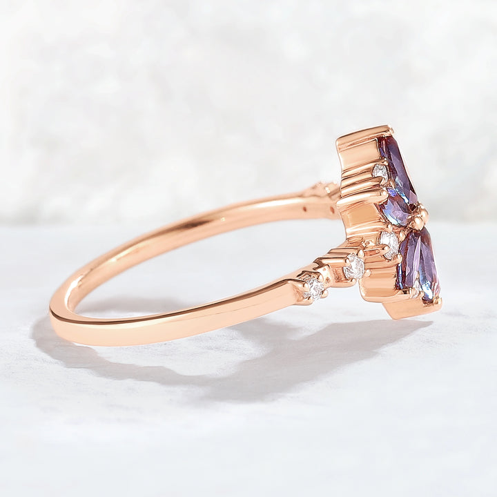 Unique Marquise Shaped Alexandrite Moissanite Gemstone Ring