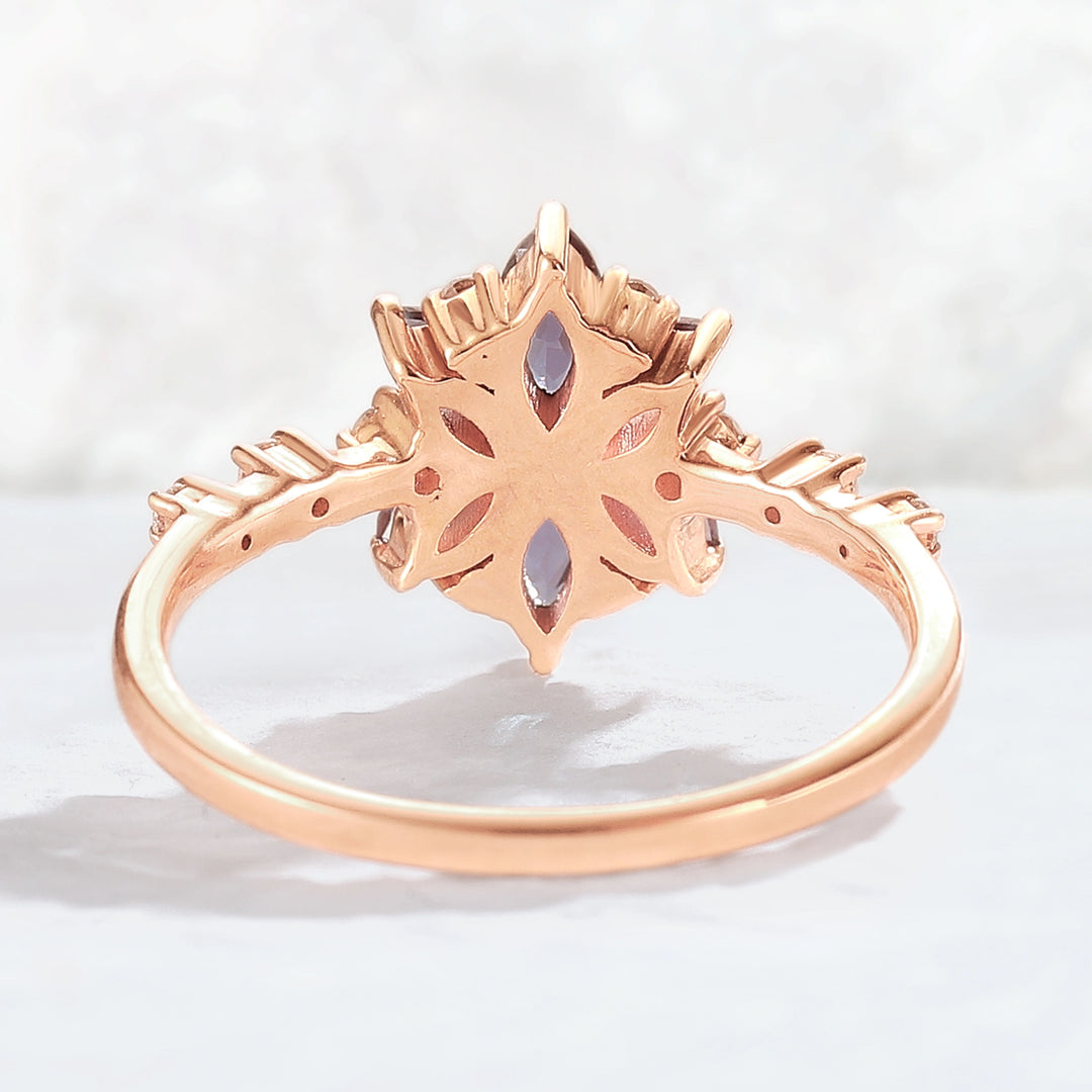 Unique Marquise Shaped Alexandrite Moissanite Gemstone Ring