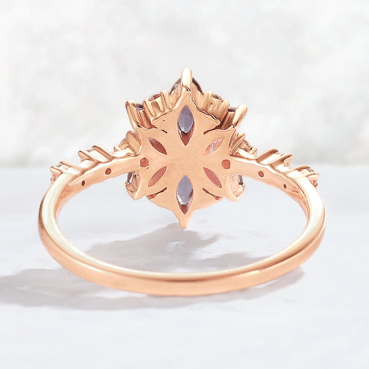 Unique Marquise Shaped Alexandrite Moissanite Gemstone Ring