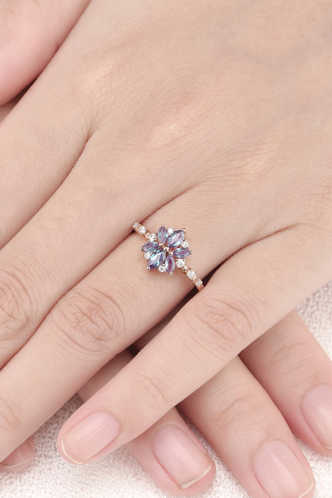 Unique Marquise Shaped Alexandrite Moissanite Gemstone Ring