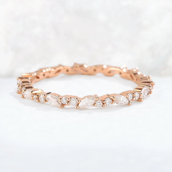 Unique Moissanite Full Enternity Straight Stacking Ring