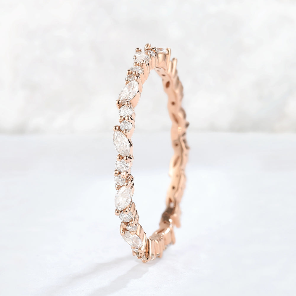 Unique Moissanite Full Enternity Straight Stacking Ring