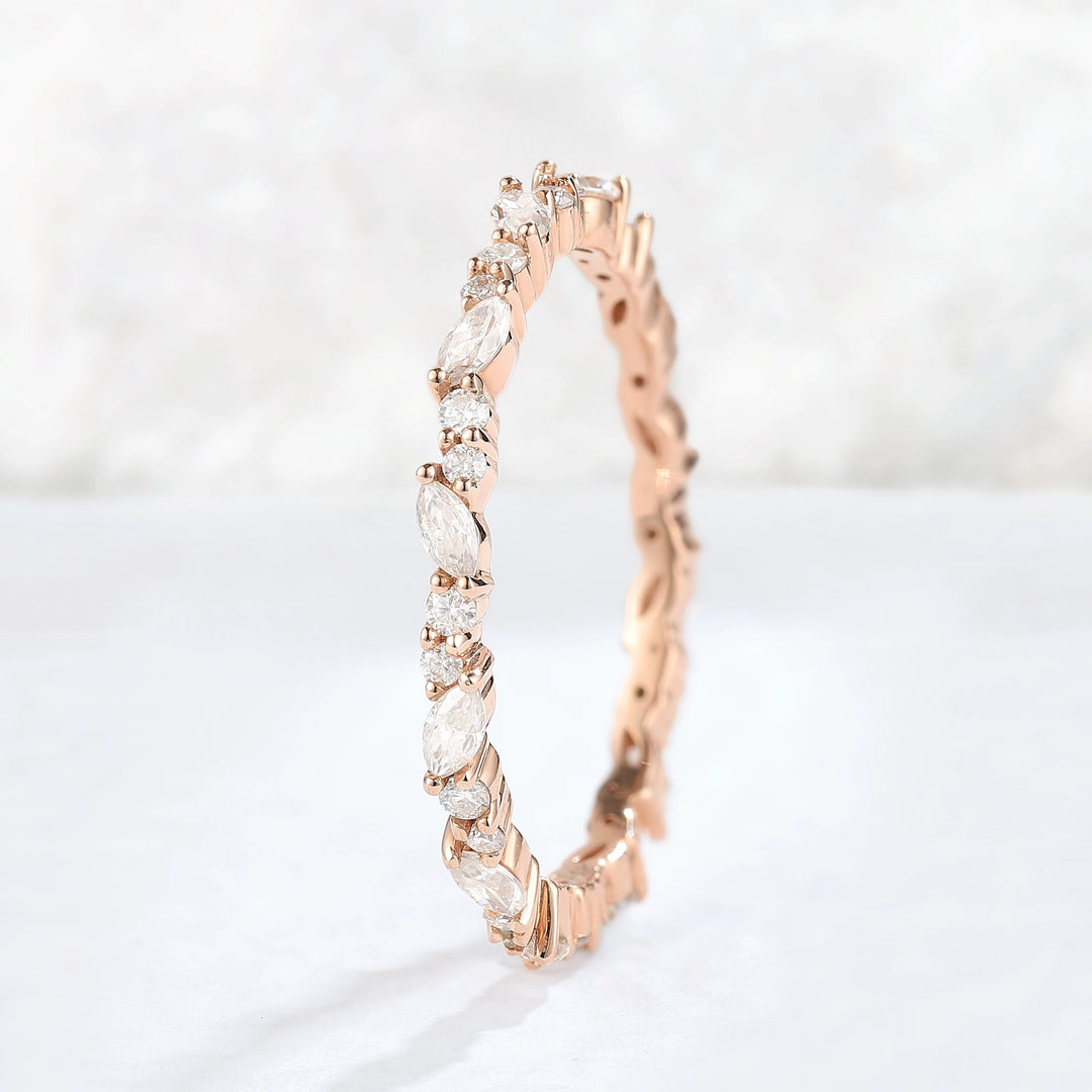 Unique Moissanite Full Enternity Straight Stacking Ring