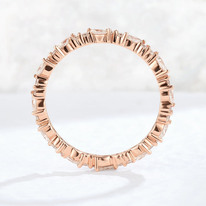 Unique Moissanite Full Enternity Straight Stacking Ring