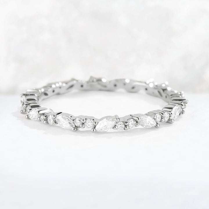 Unique Moissanite Full Enternity Straight Stacking Ring