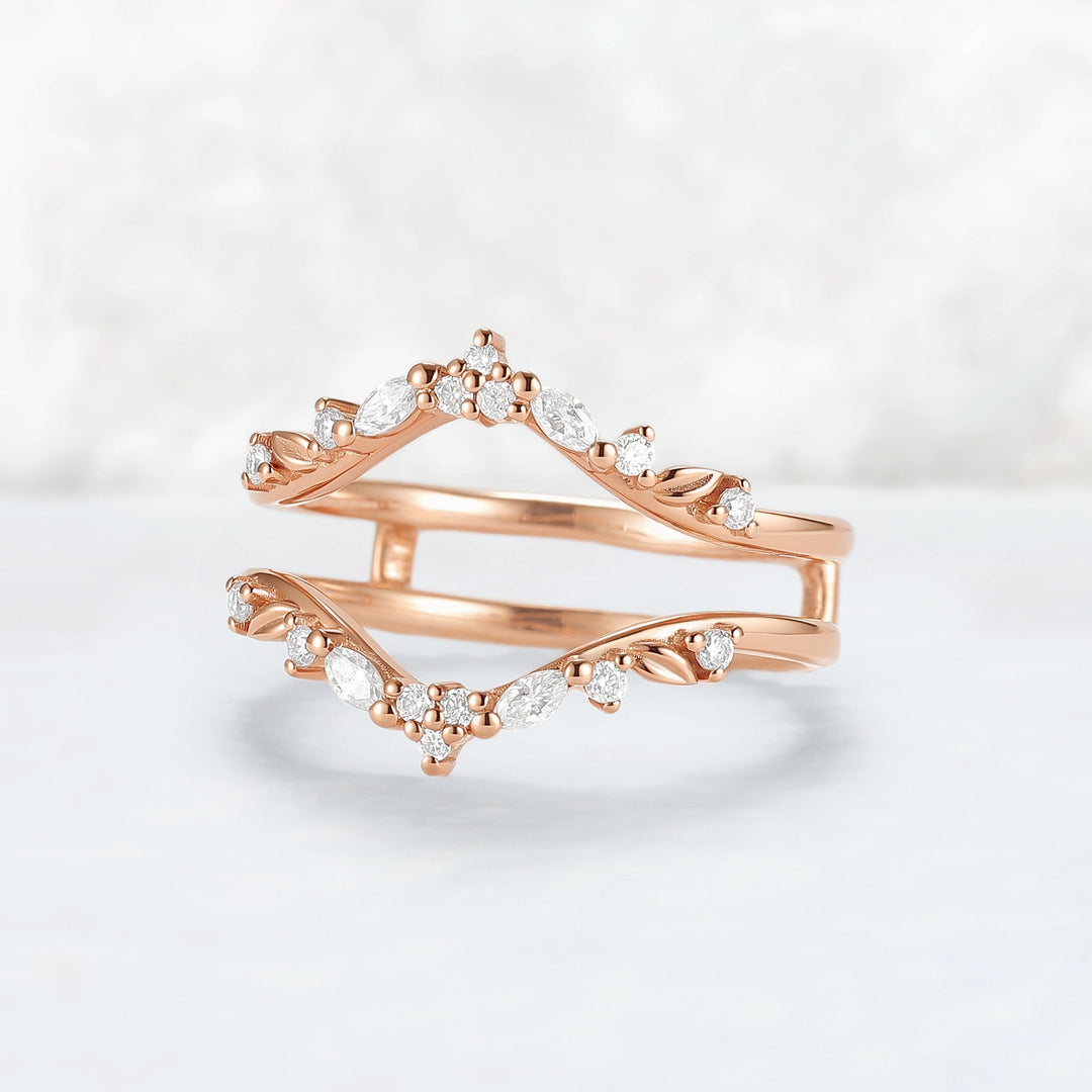 Unique Moissanite Rose Gold Leafy Enhancer Ring