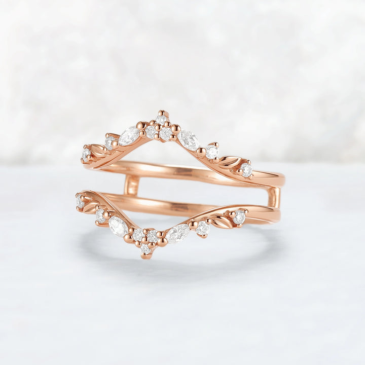 Unique Moissanite Rose Gold Leafy Enhancer Ring