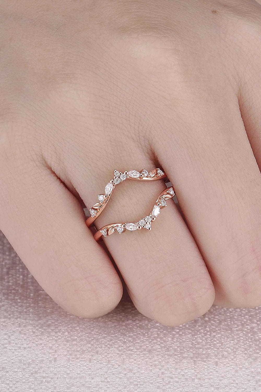 Unique Moissanite Rose Gold Leafy Enhancer Ring